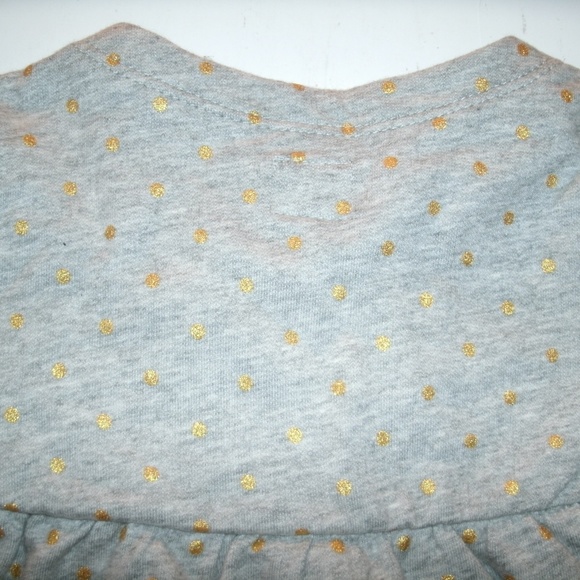 Gap Girls Sweatshirt Swing Top Gray Gold Polka Dot 18-24 Months Cotton New - Picture 7 of 8